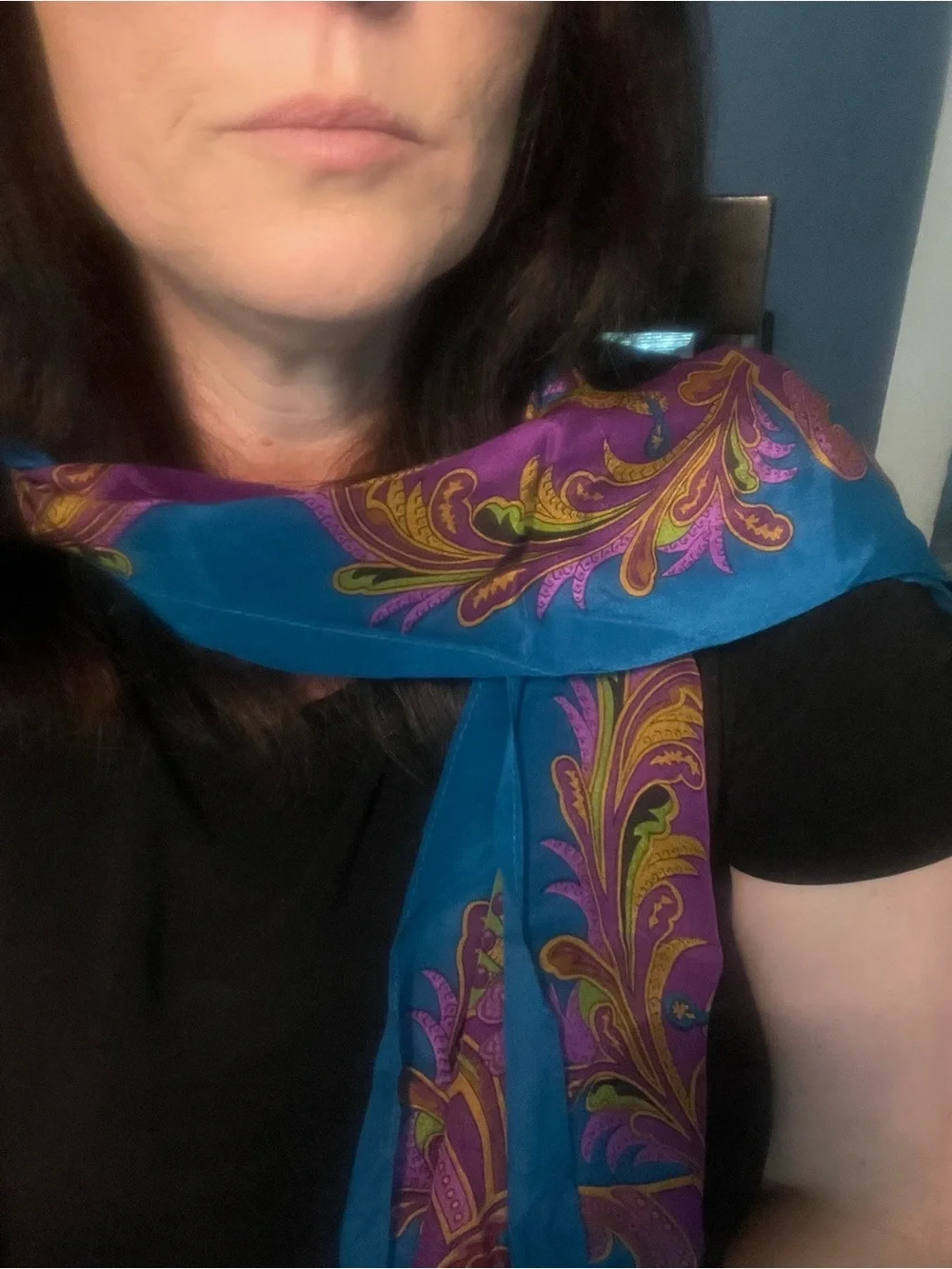 Oscar de la Renta Teal, Magenta & Yellow Silk Scarf